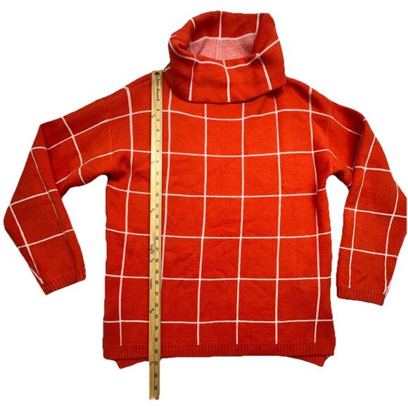 Kirundo Orange Womens Sweater Size Large Plaid Cowl Neck Soft Viscose - Picture 2 of 9